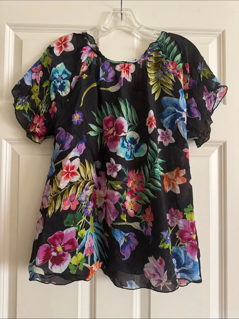 Johnny Was Aruba Kadence Black Tropical Floral Print size M